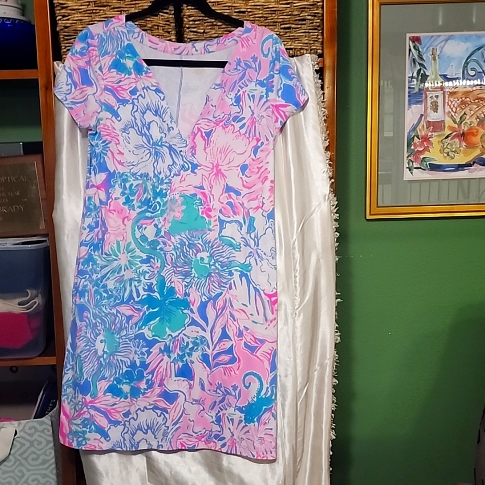 Lilly Pulitzer Pink Blue Green Floral Shift Dress